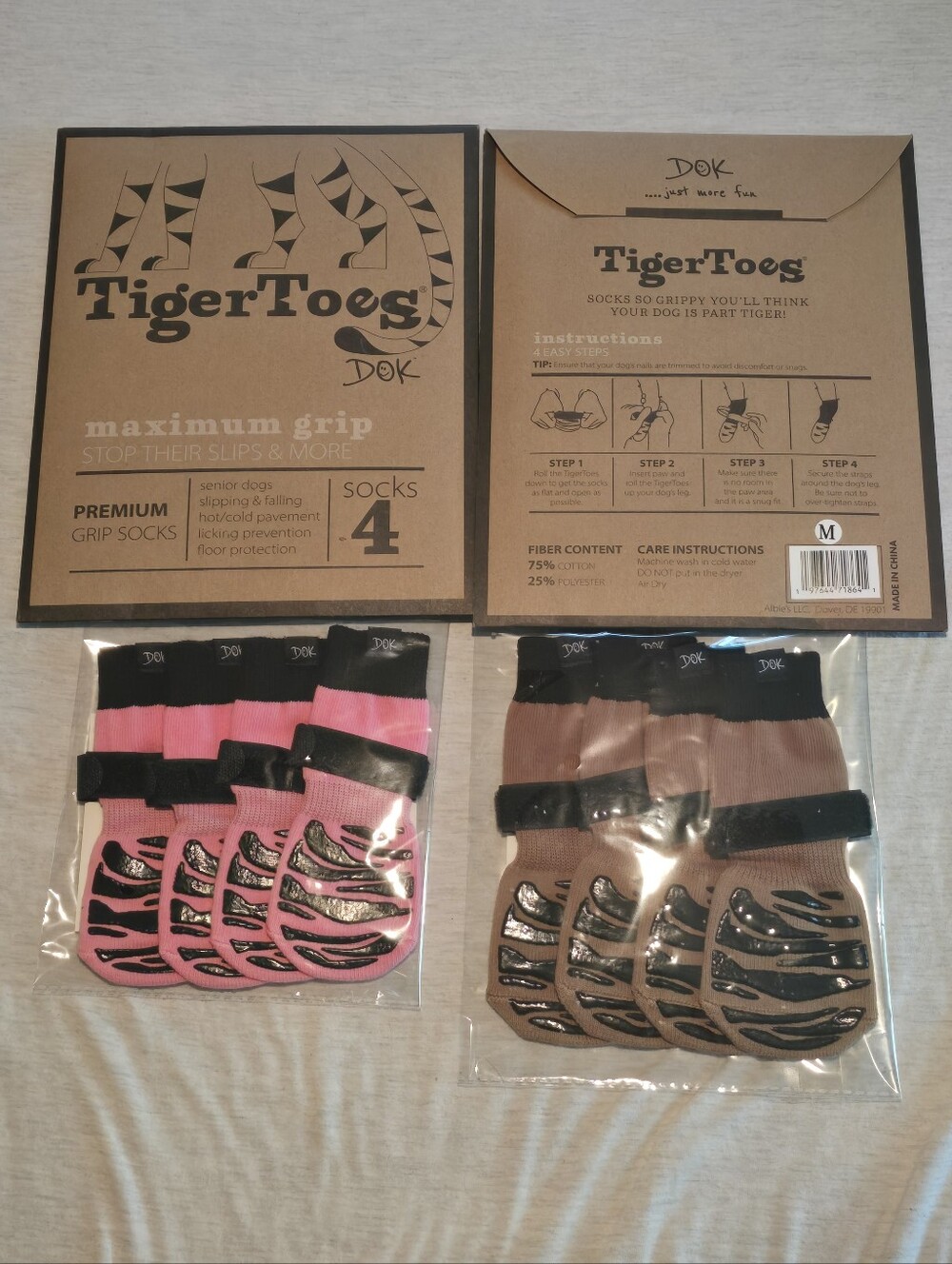 Medium Tiger Toes Dog Grip Socks Grippy Non-Slip Elderly Senior Mobility Tool